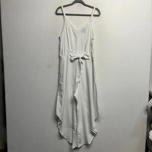Relaxed Fit Linen Jumpsuit MSK Womens S White Tie Waist Wide Leg